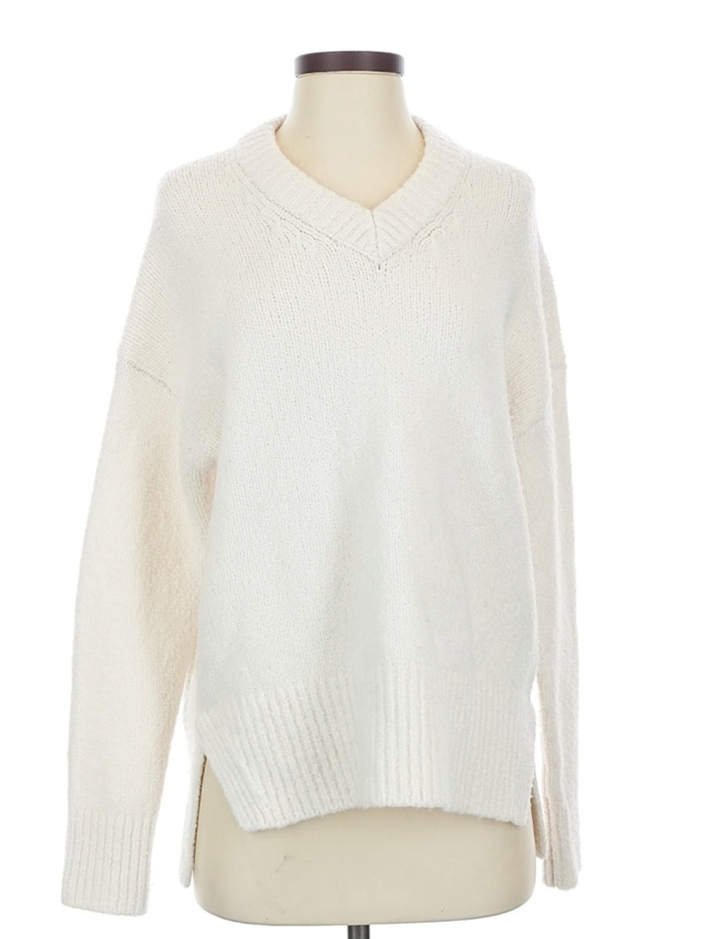Nordstrom Cream V-Neck Women's Wool-Blend Sweater